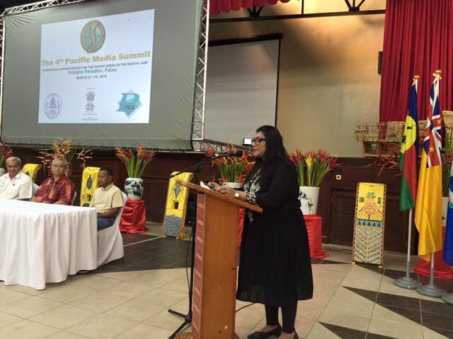 Lawyer and digital rights activist from Pakistan, Nighat Dad, delivers the keynote speech at the 4th Pacific Media Summit hosted by the Pacific Islands News Association 
